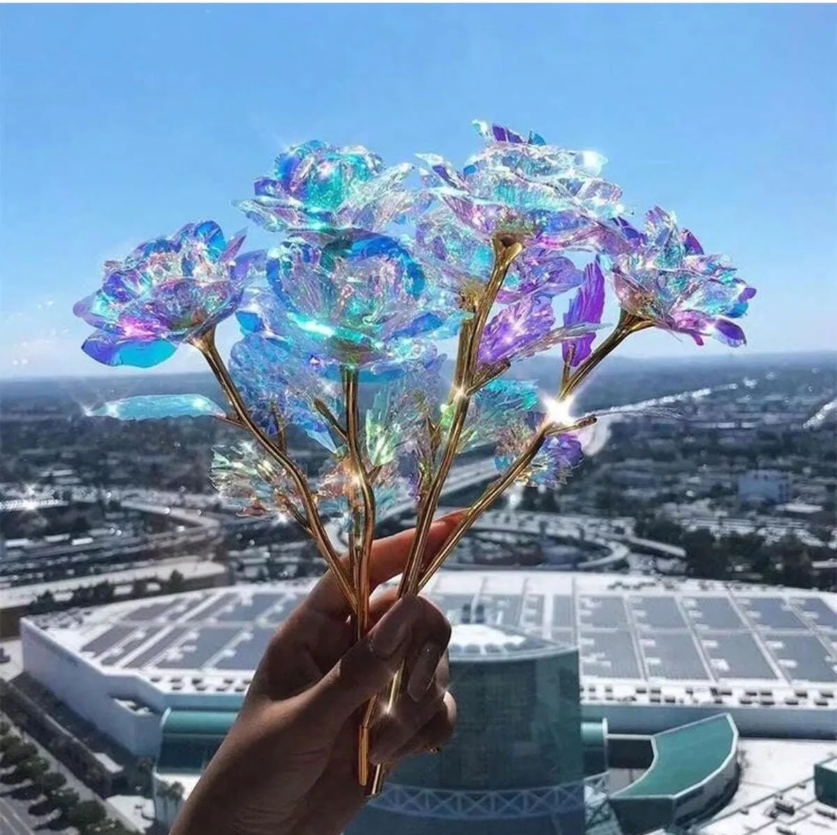 5 قطع من الورود المقلدة برقائق الذهب عيار 24 قيراط - هدية عيد الحب وديكور تشكيلة الزهور، ورود صناعية مطلية بالذهب للرومانسية #1