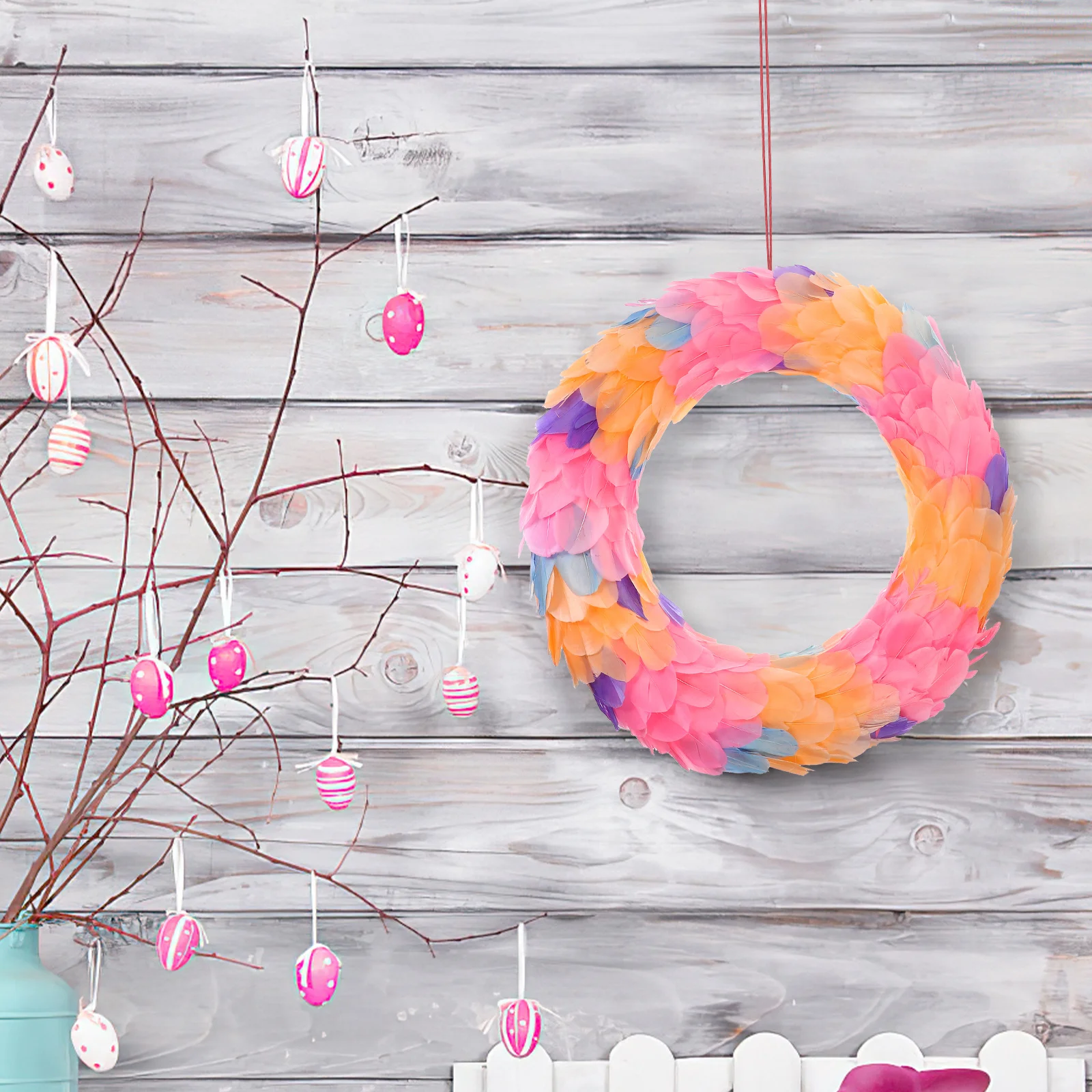

Easter Plume Wreath Colorful Wall Hanging Foam Material Front Door Spring Door Decor Easter Wreath