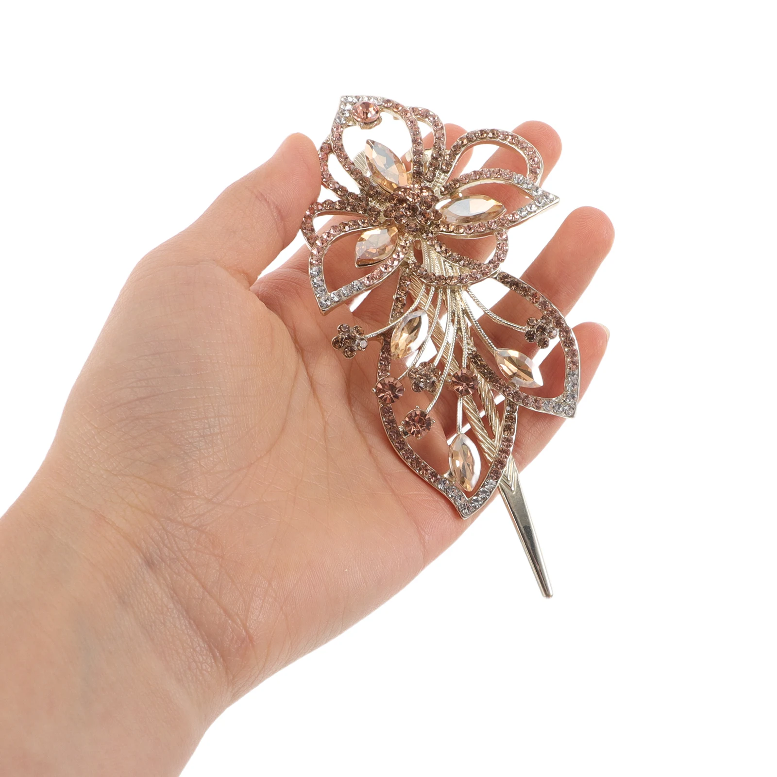 

Fancy Gold Hair Clip Floral Rhinestone Barrette Non-slip French Style Pin for Women Elegant Bridal Wedding Styling Accessories