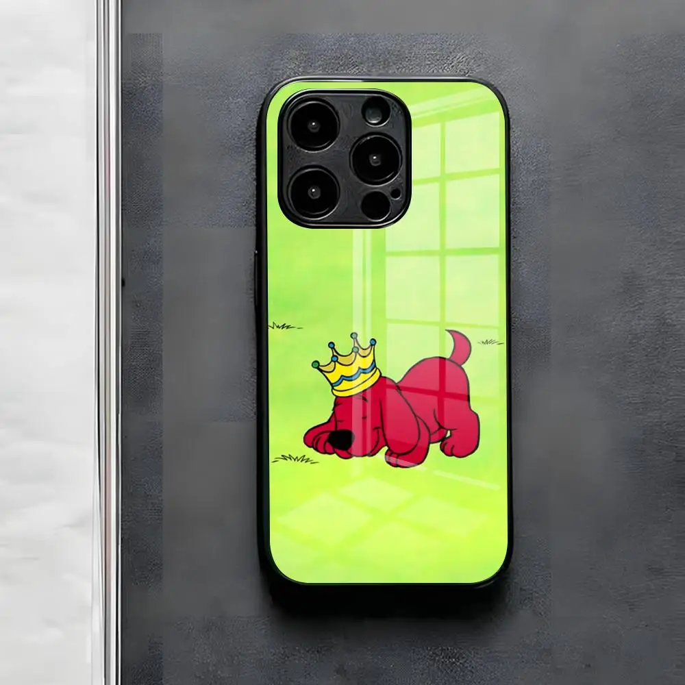 Cartoon Clifford The Big Red Dog Phone Case For IPhone 17 Air 16 E Pro Max 15 14 13 Mini 12 Pro 11 Max Plus Black Glass Cover - view 5