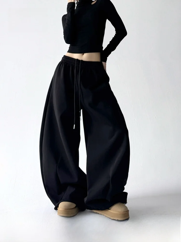 

NZNB Women's Thiened Fce Lined Loose Sports Pants Autumn Winter Wide Leg Pants American Sle Casual Trousers