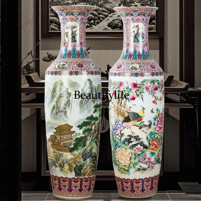 E153 Jingdezhen ceramics floor-to-ceiling vase pastel living room hotel company opened housewarming ornament