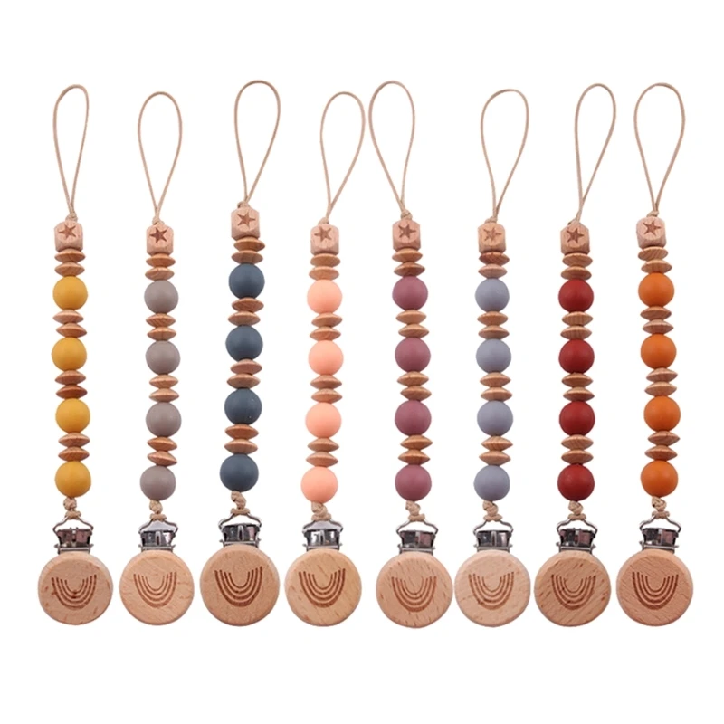 

Baby Pacifier Chain Clip Holder Silicone Beads Teether Toy Pacifier Straps Baby Product Clip Soother Chain