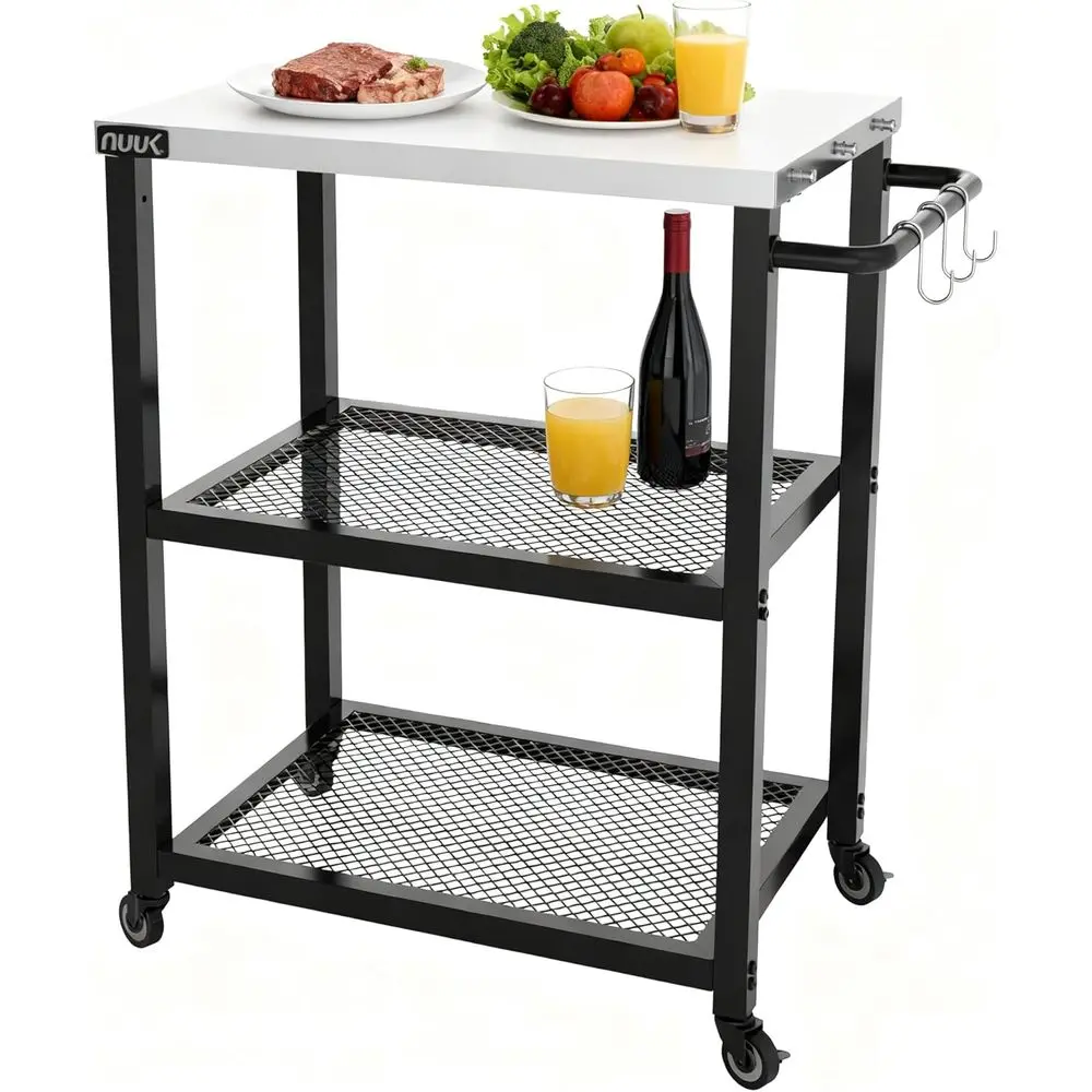 

Rolling Outdoor Grill Cart with Wheel 16" x 24", StainlSteel Table Top Pizza Oven Stand, BBQ Size Prep Table Outside Kitchen Cab