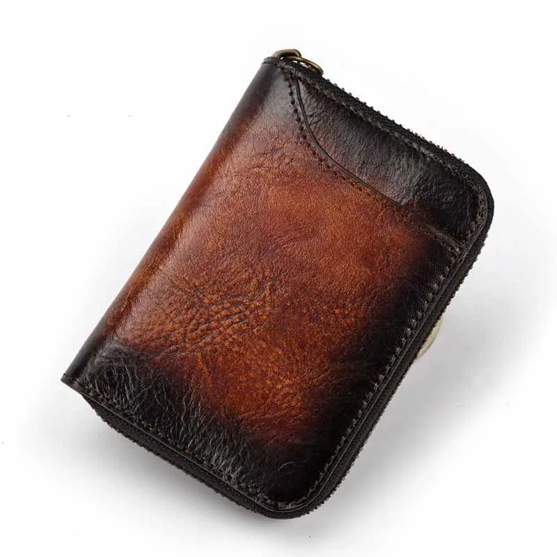 Genuine Leather ID Credit Card Case Men Wowen Zipper Coin Purse Natural Leather Mini Short Purse Clutch Wallets