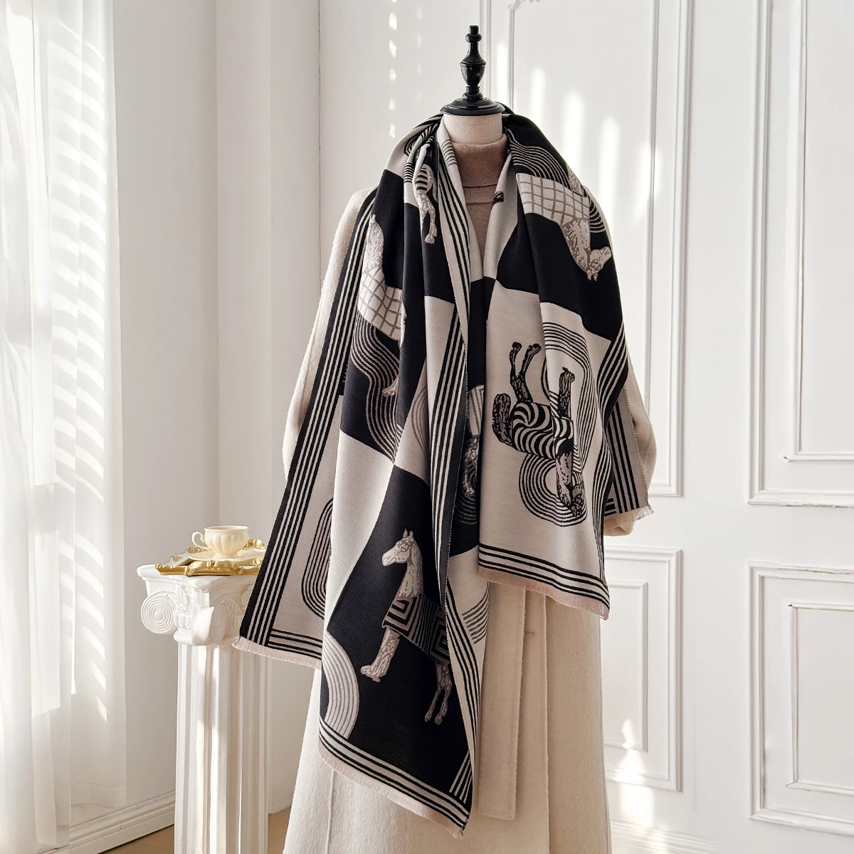 

Fashion Faux Cashmere Winter Scarf For Women Vintage Pattern And Tassels Soft Warm Shawl Elegant Wrap Ideal For Winter Styling