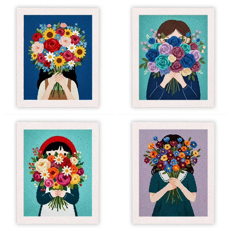 

Punch Needle Kit Home Decoration Flowers Girl 25x30cm Complete Punch Needle Kit Kits Diy Making Kits Home Decor