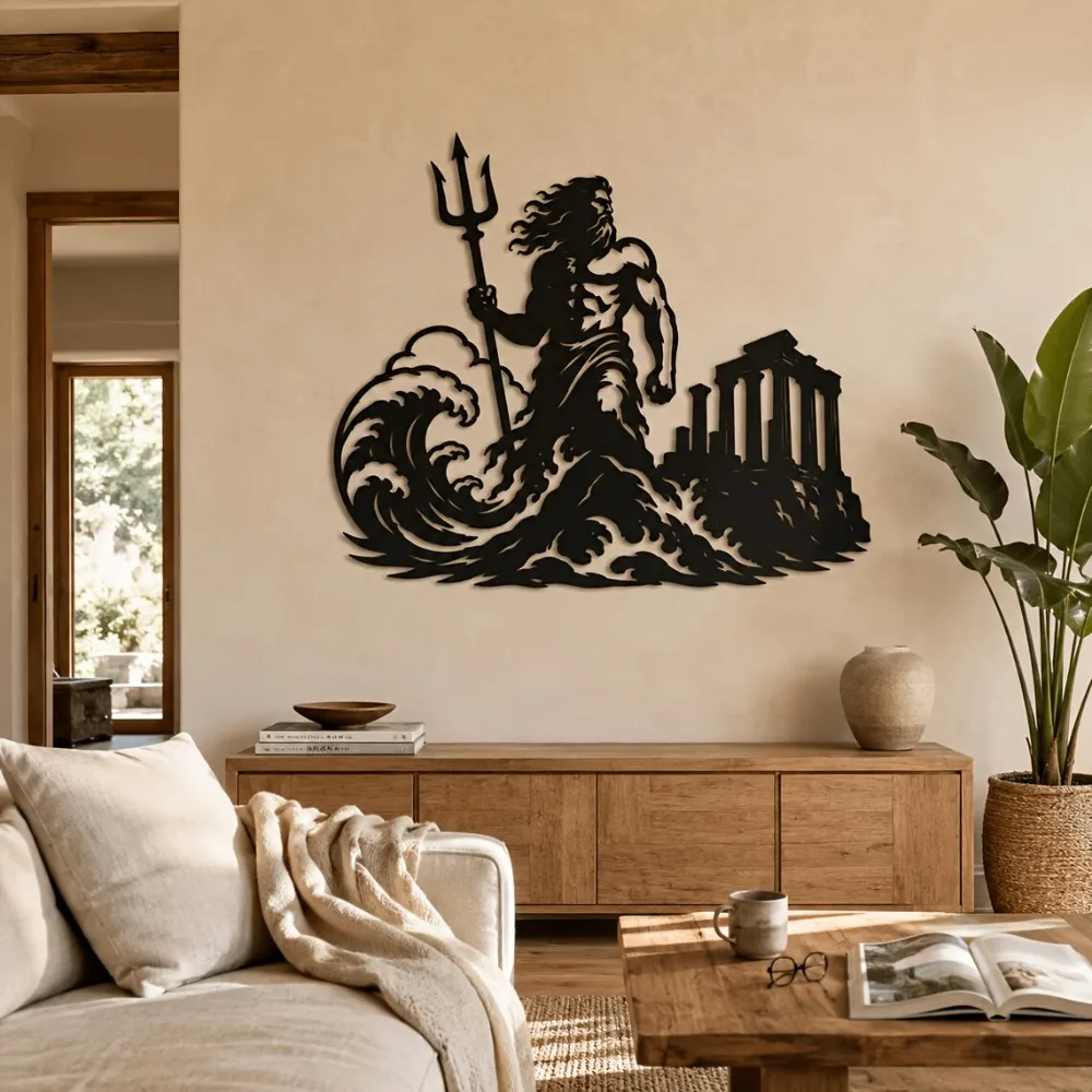 CIFBUY Metal Wall Art Poseidon Greek Mythology Sea God Ancient Greece Style Iron Sign Indoor Outdoor Home Decor Ornament Gift