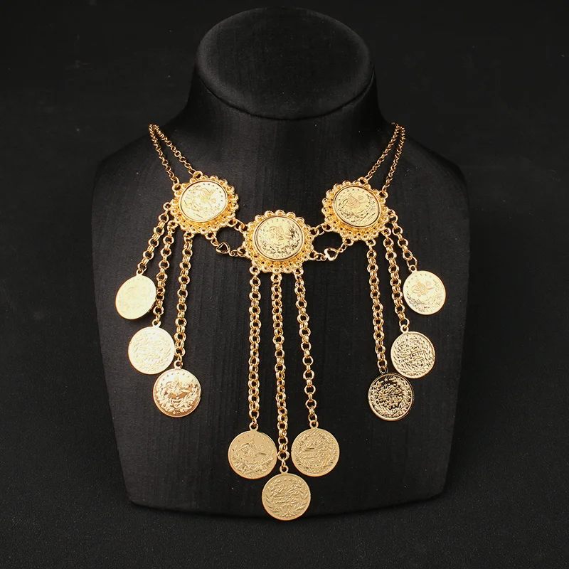 Arabic Wedding Jewelry Set Tassel Long Earrings Women Necklace Muslim Wedding Party Statement Earrings Luxury Necklaces Fashion