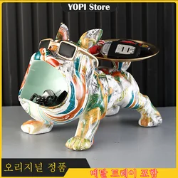 Nordic Luxury Home Decoration French Bulldog Statue Decor Storage Tray Living Room Bedroom Dog Figurine Interior Decoration