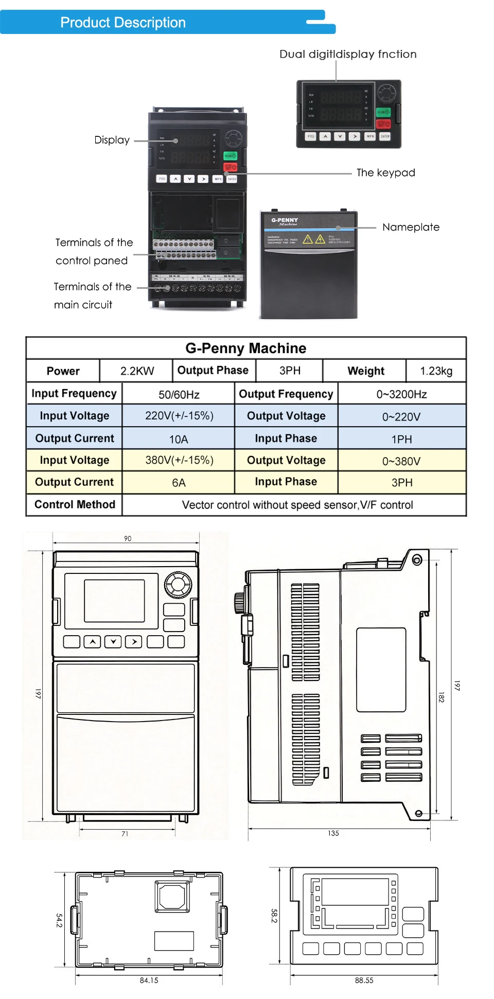 G-Penny 2,2 kW ER20 Wassergekühltes Spindel-Kit Wasserkühlspindel & 2,2 kW VFD & 80 mm Spindelhalterung & 75 W Wasserpumpe – Detail 7
