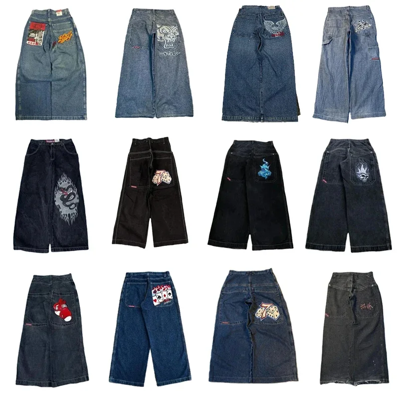 Hip Hop Harajuku jnco streetwear กางเกงยีนส์ขากว้างของผู้ชายกางเกงลำลองกางเกงยีนส์แนวย้อนยุคปักลายนกอินทรี Y2K ใหม่