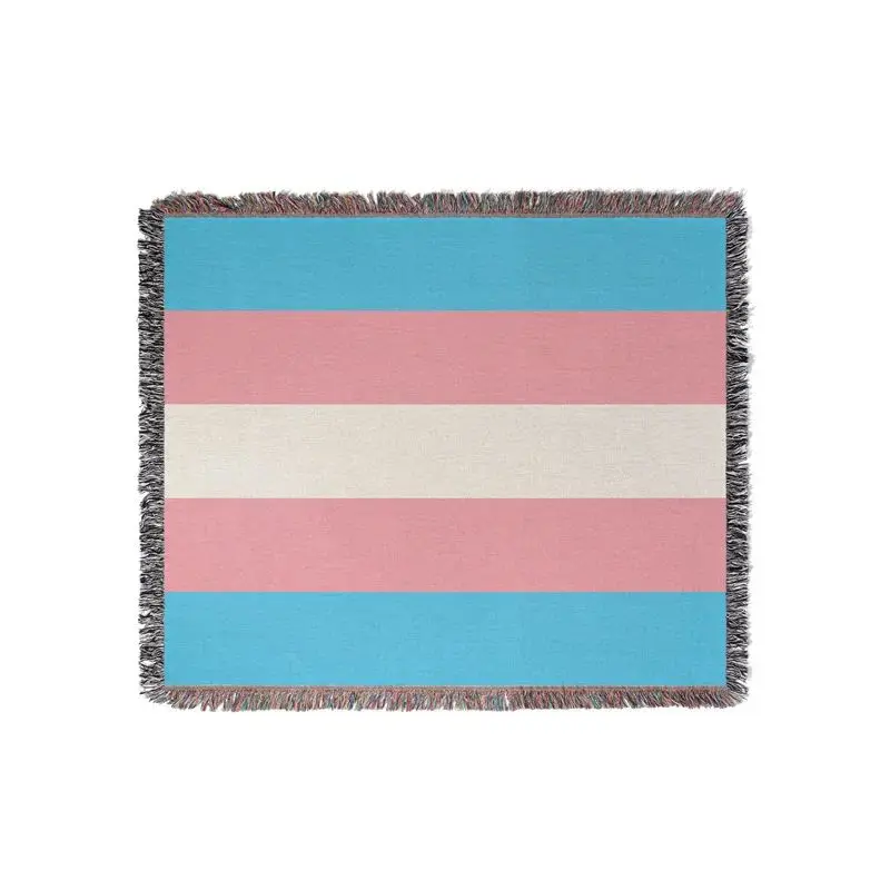 Aertemisi Transgender Pride Flag LGBT Rainbow Jacquard Fringed Woven Throw Blanket