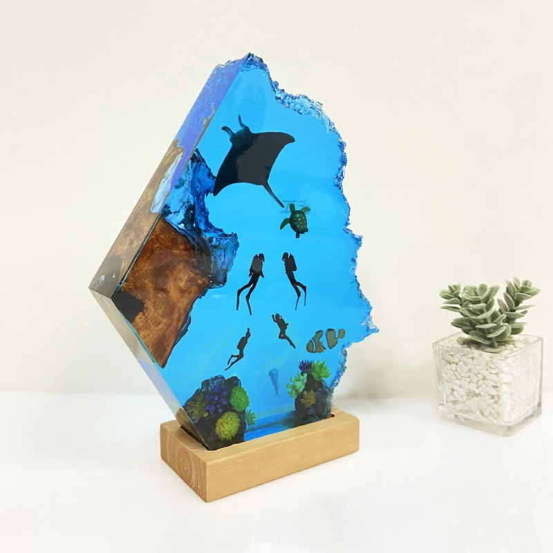 수중 세계 수지 램프 크리 에이 티브 예술적 아름다운 밤 빛 공예 해양 풍경 장식 USB 테이블 램프