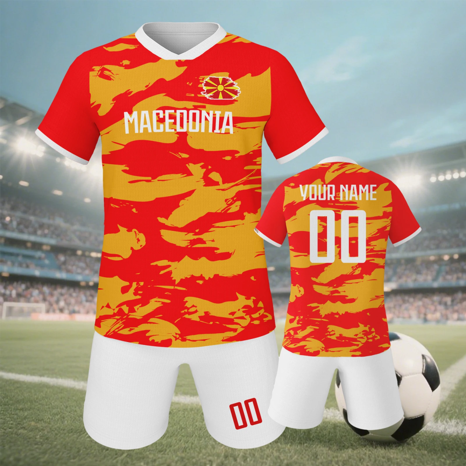Camiseta de fútbol de Macedonia para niños, uniforme de equipo de fútbol personalizado, camiseta personalizada con nombre y número, regalo para fanáticos del fútbol para niños y niñas