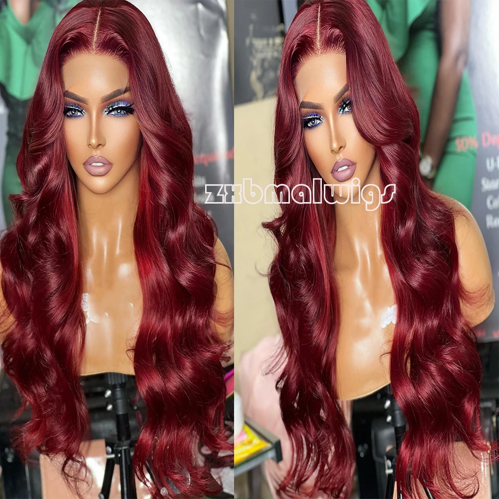 ZXBMALWIGS Synthetic 13X4 Body Wave Red Cherry  Hair Lace Front Wigs for Women Glueless Cosplay Hair Heat Resistant Fiber