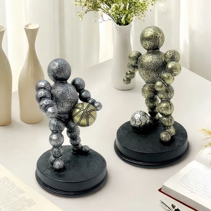 European Abstract Balloon Figure Statue Creative Football Basketball Players Sculpture Modern Home Decoration Desktop Ornament