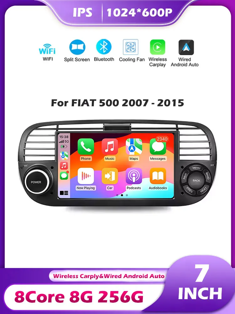 7 " Voor FIAT 500 2007-2015 GPS Navigatie Android 16 Auto Draadloze Carplay Auto Multimedia Video Speler Stereo Autoradio gereedschap BT - afbeelding 2
