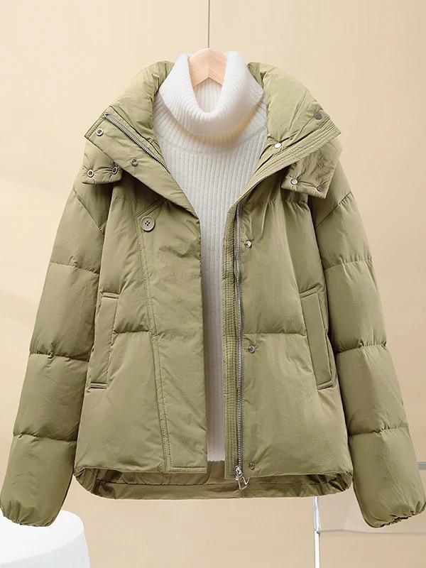 

Women's ort down Cotton Jaet Winter Outerwear Loose Fit Thiened Sli Versatile Small Size Trendy Korean Sle