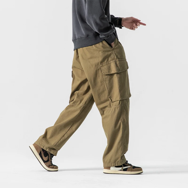 100% Cotton Casual Cargo Pants for Men Vintage Big Pocket Trousers Streetwear Men Work Pants for Men