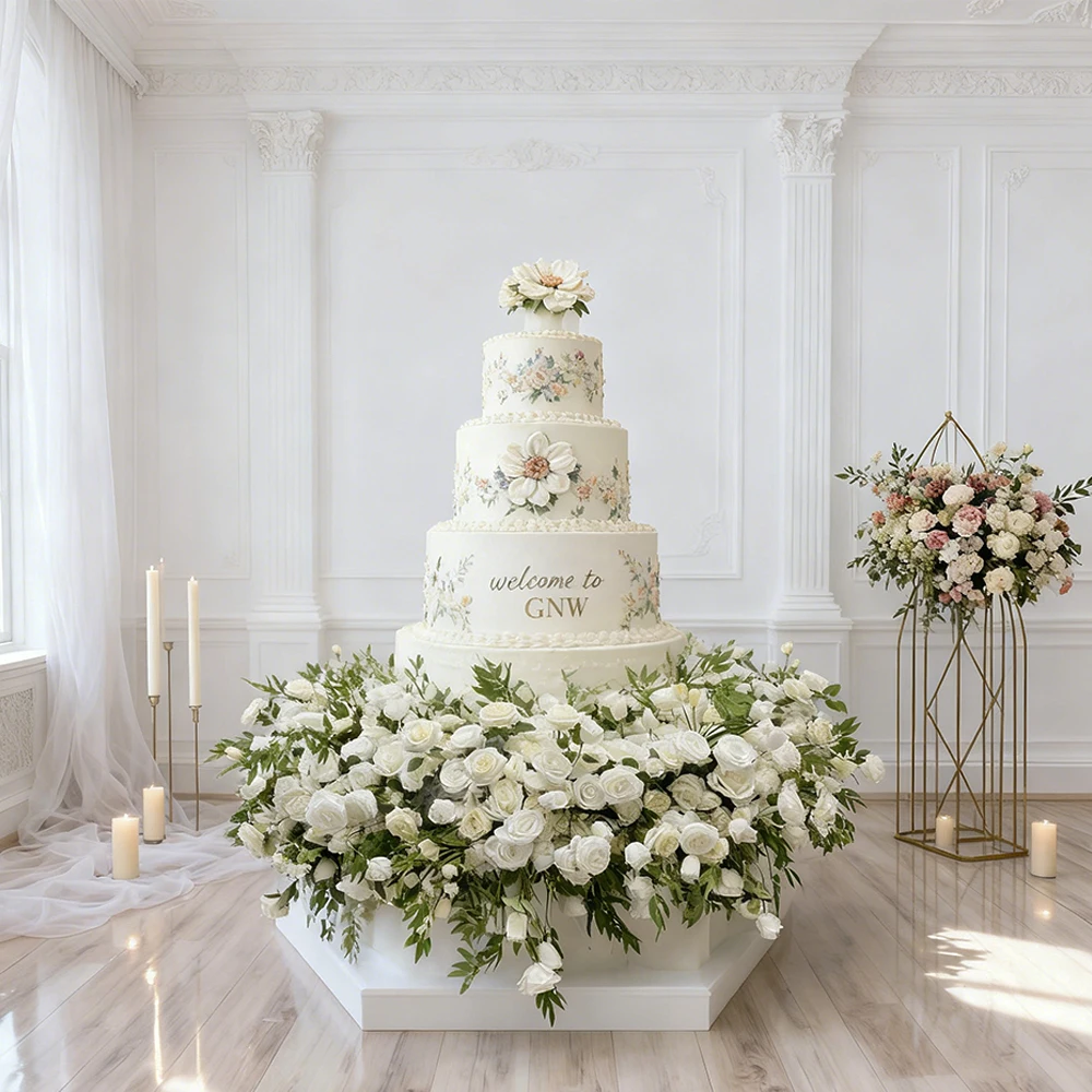 

High Quality Wholesale Wedding Pink Life Like Artificial Flower Faux Floral Wreath For Wedding Cake Floral Decoration