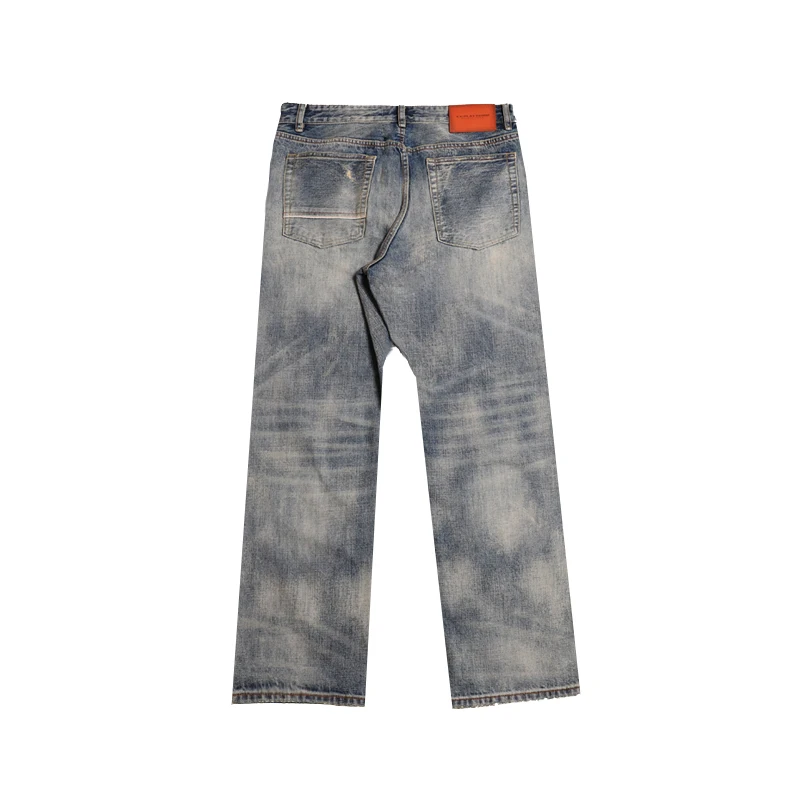 

13.5oz 100% Cotton Men's Denim Jeans for Men American Vintage Spring Casual Straight-leg Loose Fit Thick Distressed Washed Pants