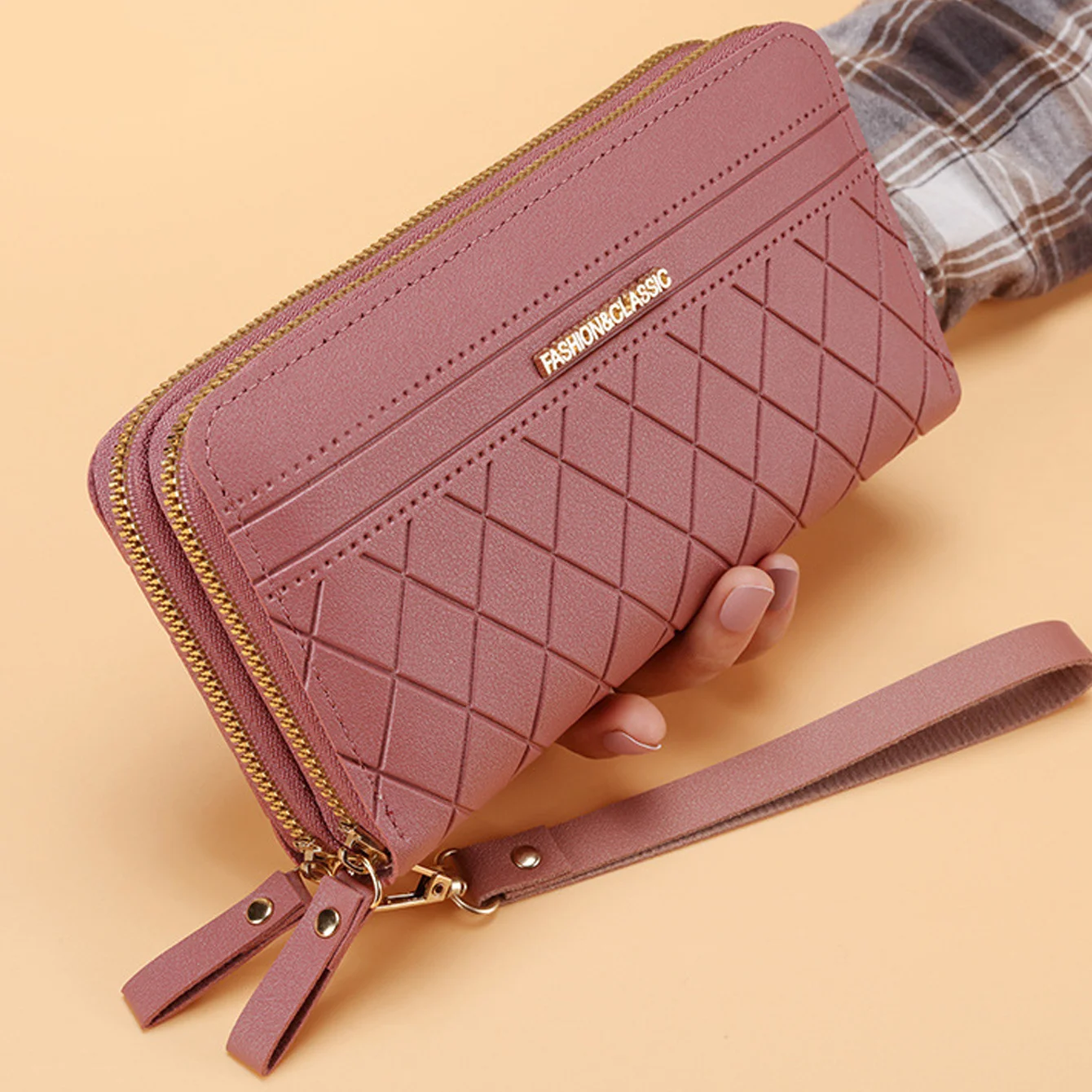 

Women's Long Purse Simple Fashion Large Capacity Double Zipper Clutch Bag Can Put Mobile Phone Coin Wallet Multi-card Bags