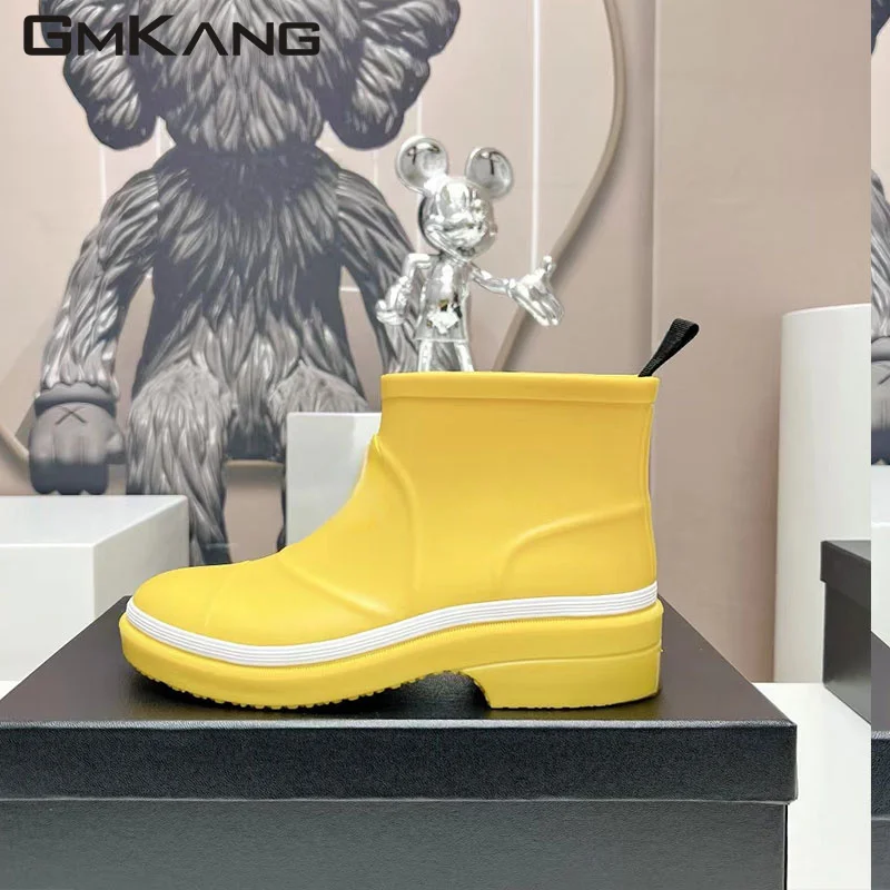 Thick soled rain boots for women round toe anti slip rubber waterproof rain boots for women short tube boots for women flat rain