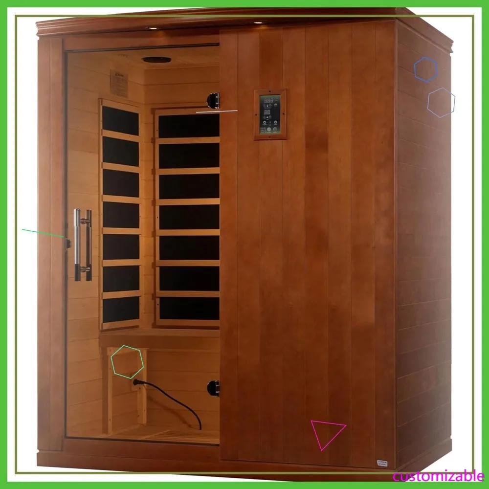 3-Personen Infrarot-Sauna mit Rotlichttherapie & Bluetooth-Lautsprechern, Indoor-Heimfitness-Sauna, Kanadisches Hemlockholz