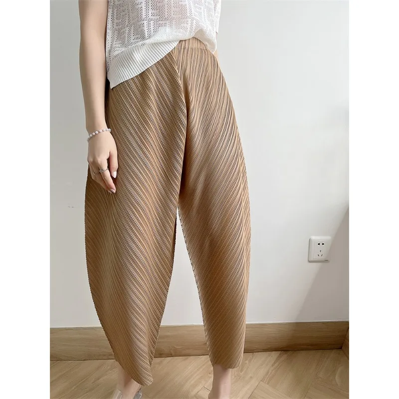 PLUS ขนาดกางเกงกางเกงกางเกง Miyake หลวมสบายอเนกประสงค์สบายๆเก้านาทีกางเกงฤดูร้อนใหม่จีบยืดผู้หญิง