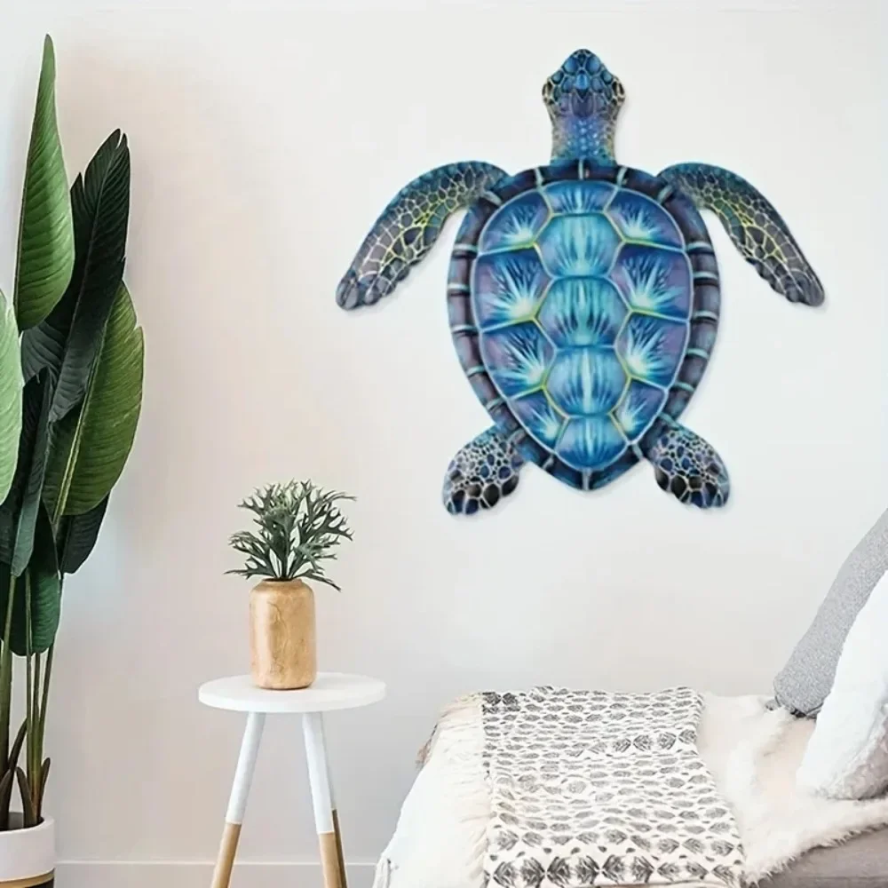 CIFBUY Metal Wall Art Blue Sea Turtle Iron Sculpture Hanging Decor For Home Garden Perfect Gift For Turtle Lovers - view 3