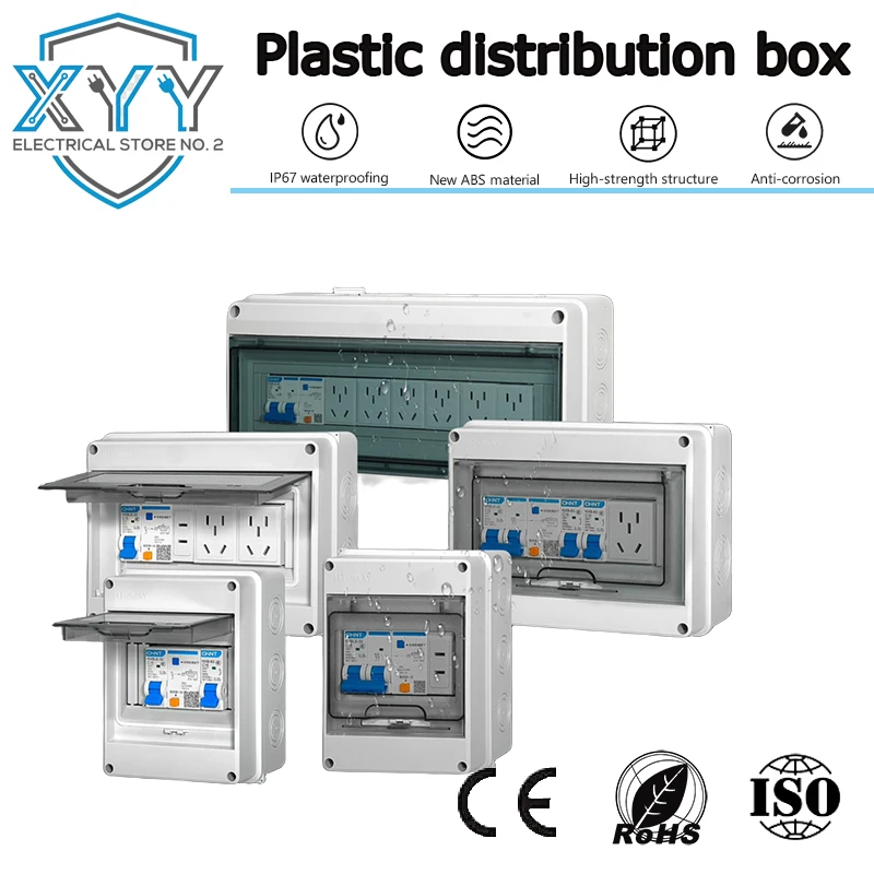 IP66 Waterproof Distribution Box, Household Exposed-Mounted Strong Current Box, Leakage-Proof Indoor/Outdoor Circuit Box, Plasti