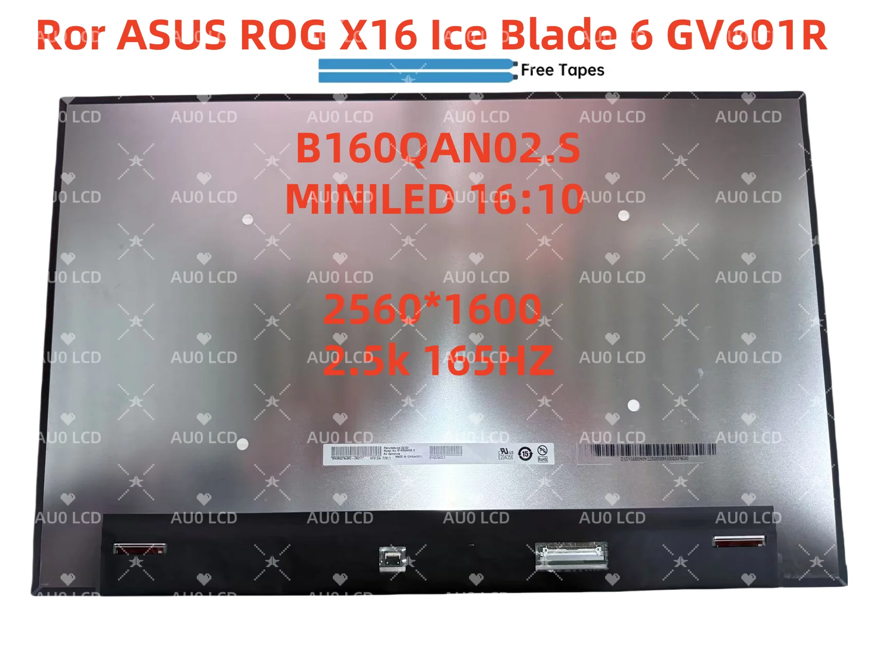 

B160QAN02.S 16INCH MINI LED Screen 165Hz 2.5K 16:10 600NITS For ASUS ROG X16 Ice Blade 6 GV601R Laptop LCD Display
