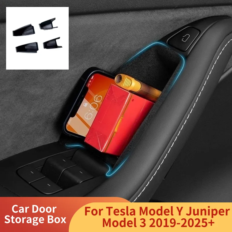

Car Door Storage Box for Tesla Model Y Juniper Model 3 2019-2025+ Pocket Covers ABS Flocking Tray Organizer Box Car Accessories