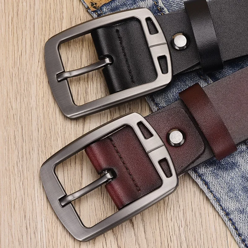 

Genuine Leather Men Belt Pinhole Buckle Designer Belt Jeans Waistband High Quality Strap Luxury Male Belt Adjustable Fashion New