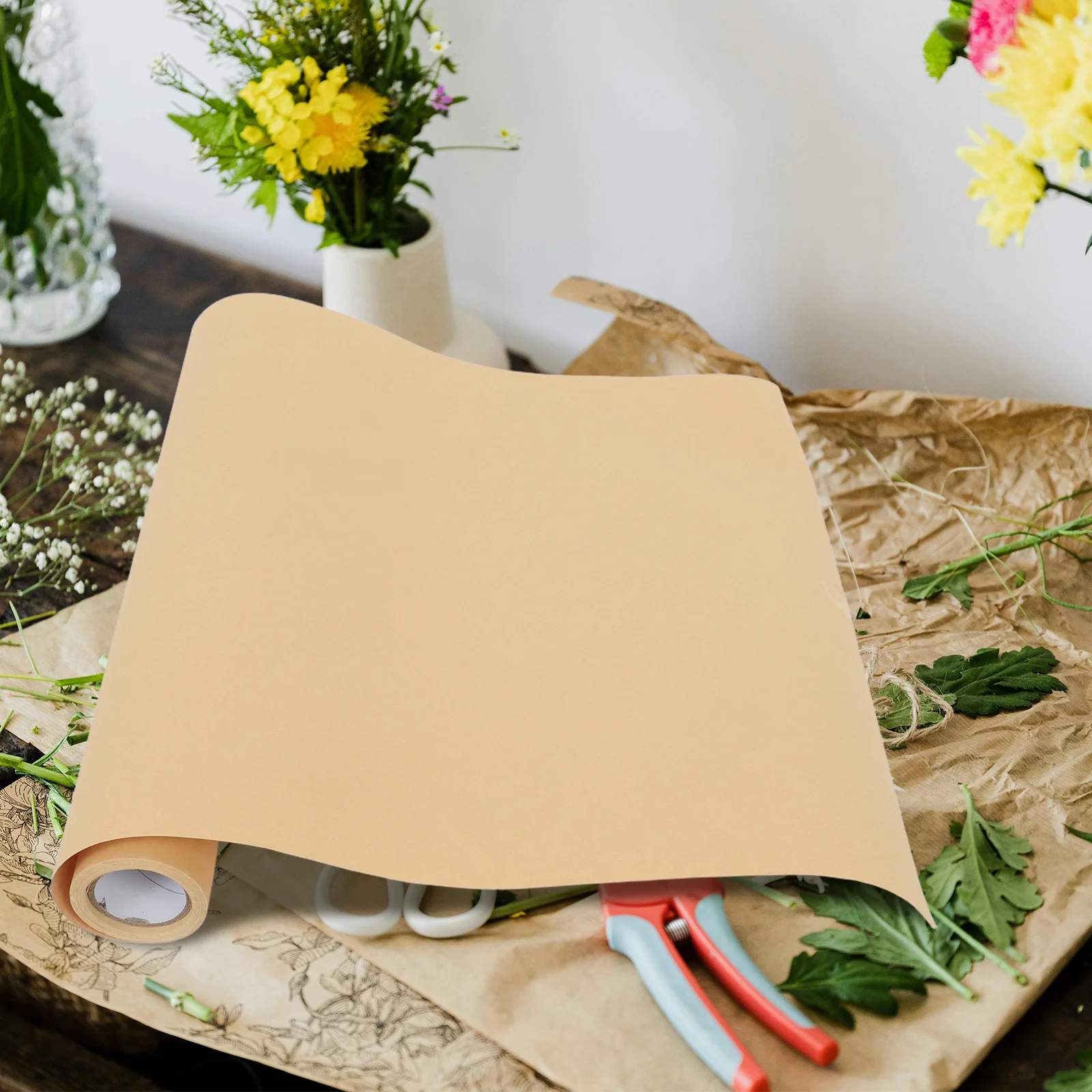 

1 Roll Kraft Paper Roll For Flower Bouquet Wrapping, Thick Craft Packaging Material, Vintage Gift Wrap For Kids Art Projects,