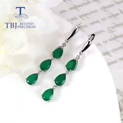 New natural green agate pear 6*9mm long earrings 925 sterling silver fashion design women fine jewelry