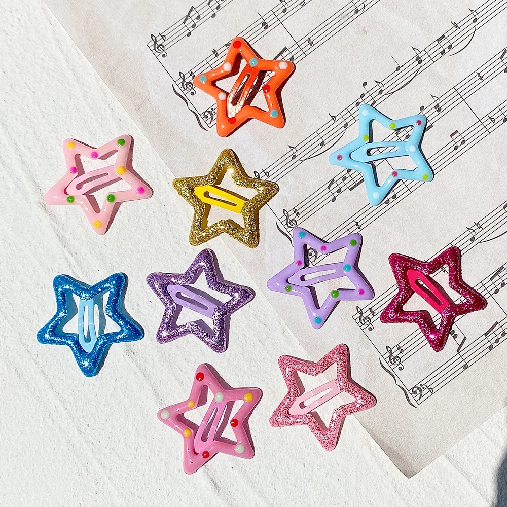 10Pcs/Set Fashion Solid Color Sparkly Star Shape BB Clip Cute Barrettes Shining Headwear Kids Safety Hairpin Hair Accessories