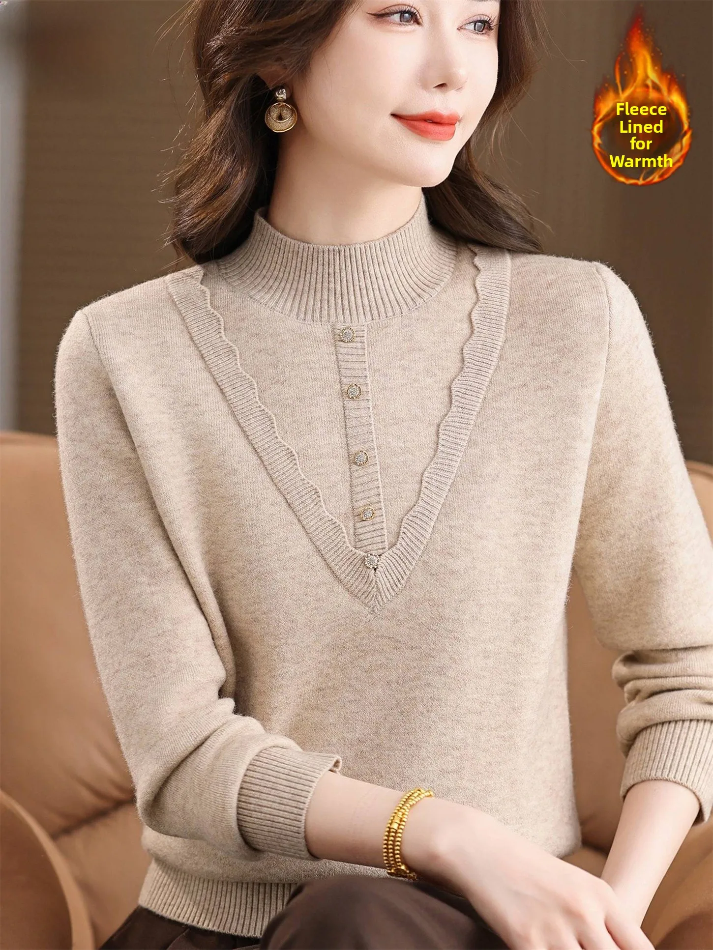 

Цельный женский трикотаж Thiened f с высоким воротником Fce, модная зимняя одежда для среднего возраста и ли