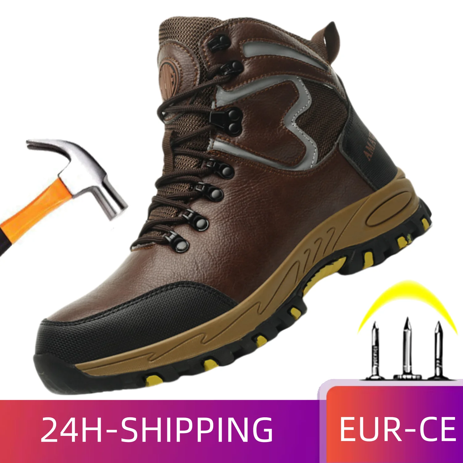 Safety Boots Comfortable Men Steel Toe Work Shoes High Top Safety Work Boots Male Anti-smash Construction Protective Footwear