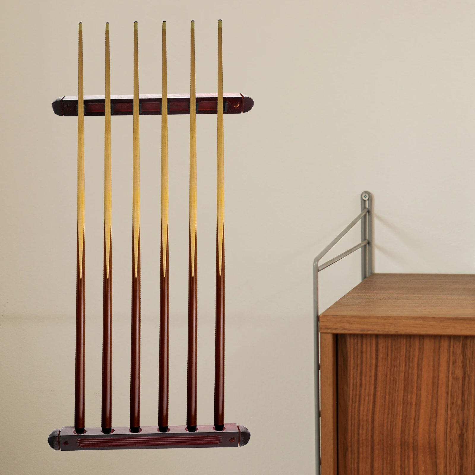 

Billiard Rack for 6 Pool Cues Red Multi-function Wall Mountable Holder Stand Decorative Organizer Storage Display