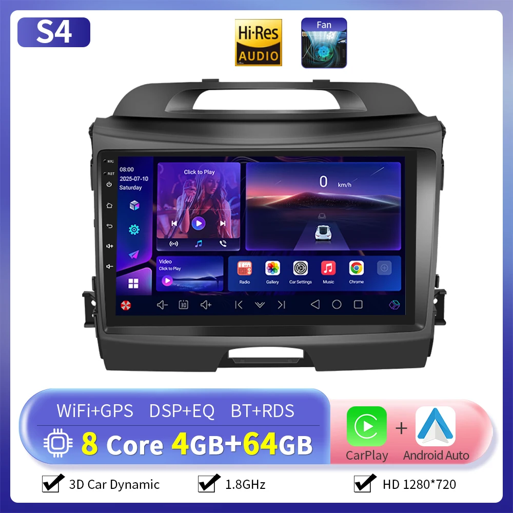 Camecho Draadloze Carplay Android Auto Radio voor Kia Sportage 2010-2016 Auto Multimedia Speler 6 + 128G 4G WIFI RDS Auto GPS Stereo