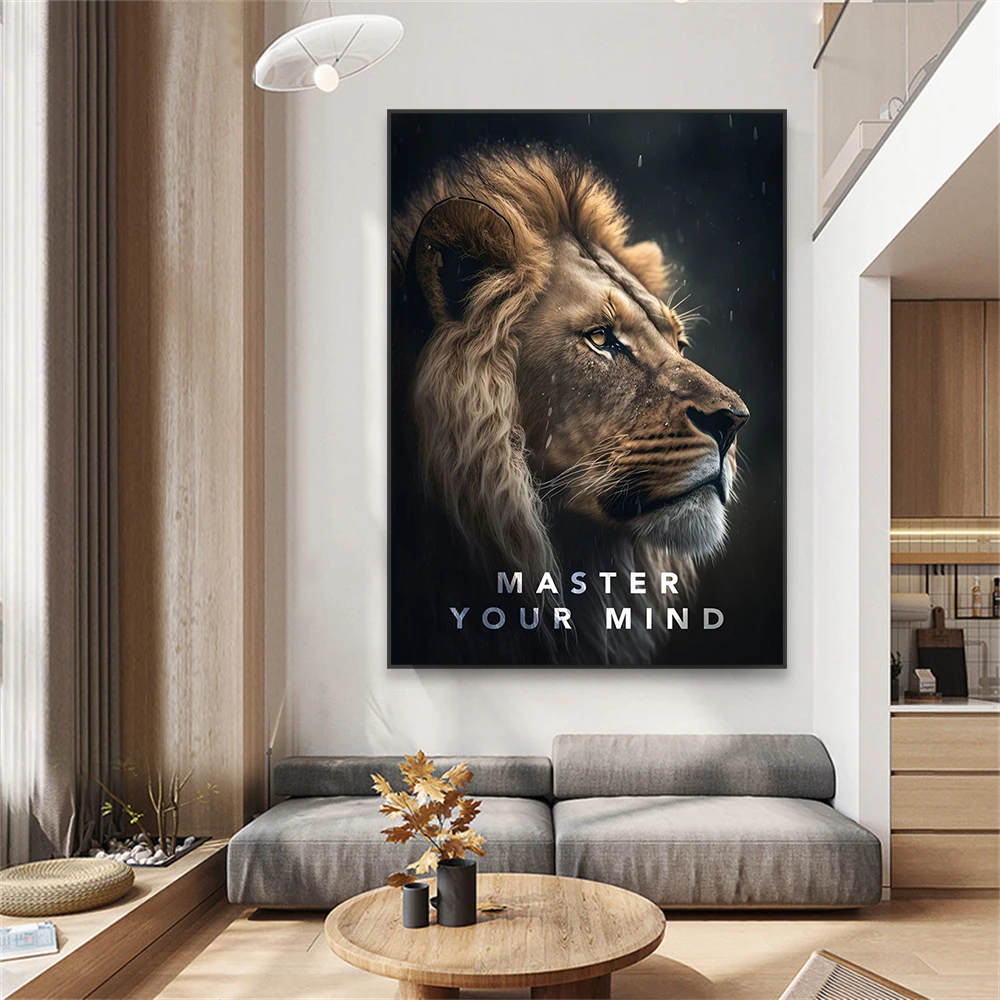 Master Your Mind Lion Art Canvas Painting Motivational Quote Wall Art Wall Print Animal Poster Gym Room Inspirational Home Decor