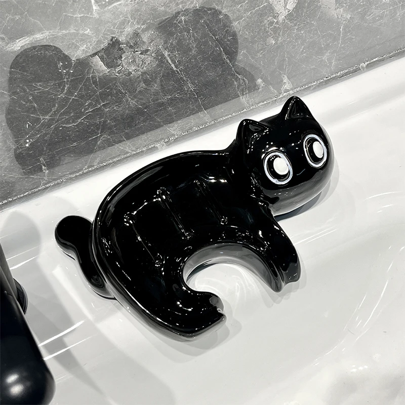 Cartoon Cute Cat Shape Soap Box With Drain Water Soap Box Wash Basin Drainage Shelf Ceramic Soap Dish Bathroom Accessories