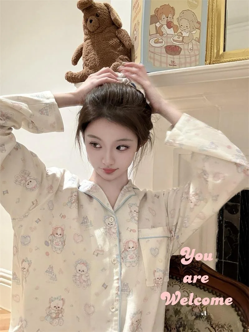 youarewelcome-original-pur-coton-lolita-doggy-pyjamas-femmes-automne-hiver-vetements-d'exterieur-vetements-de-maison-longue-sve-bouton-up-carte