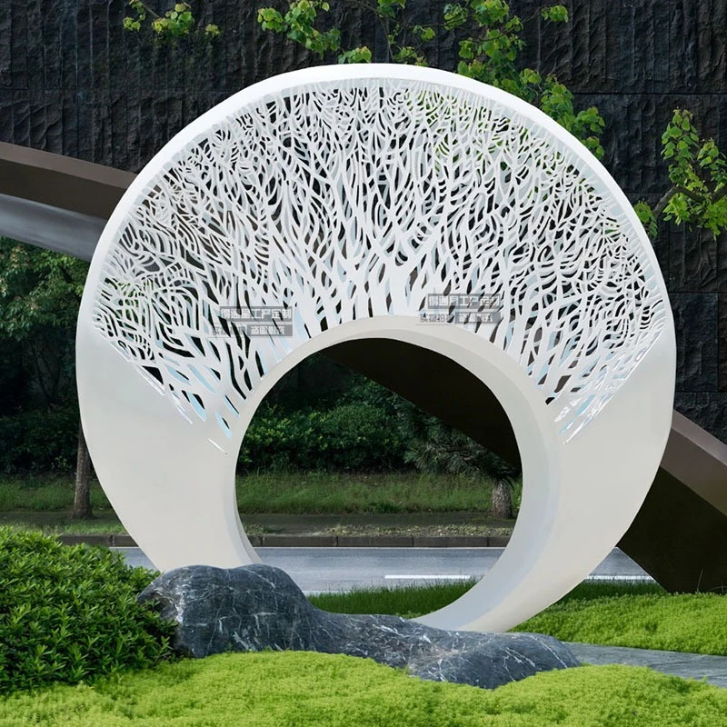 Outdoor garden landscape circular abstract hollow stainless steel metal sculpture real estate real estate community art customiz