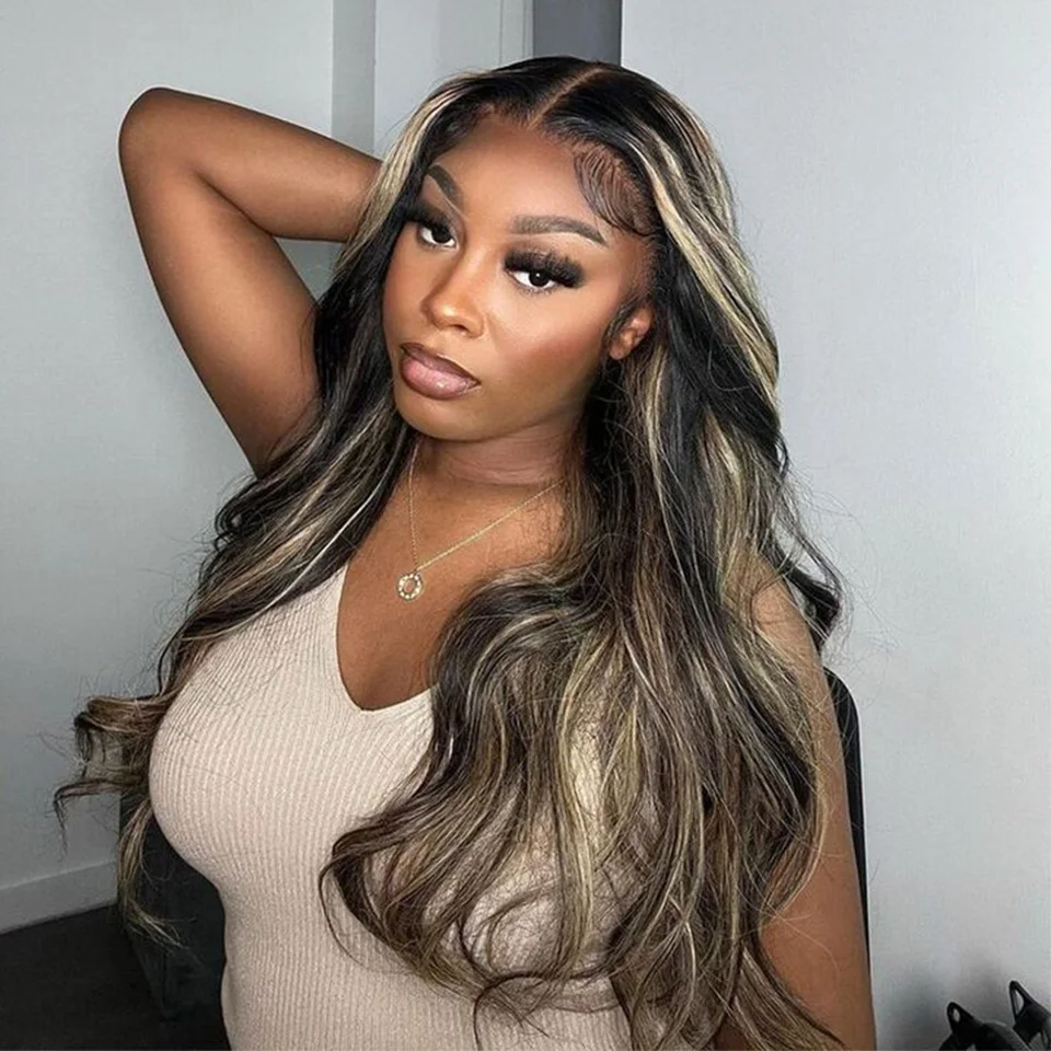 

Ombre 13x4 Transparent Lace Front Wigs Synthetic Hair Wig Highlight 13x4 Body Wave Lace Front Wig High Temperature Fiber Wigs