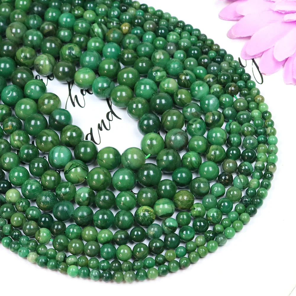 

4/6/8/10mm African Green Jade Bead Natural Stones Healing Crystal Loose Gemstones Beads for Jewelry Making DIY Bracelet Necklace