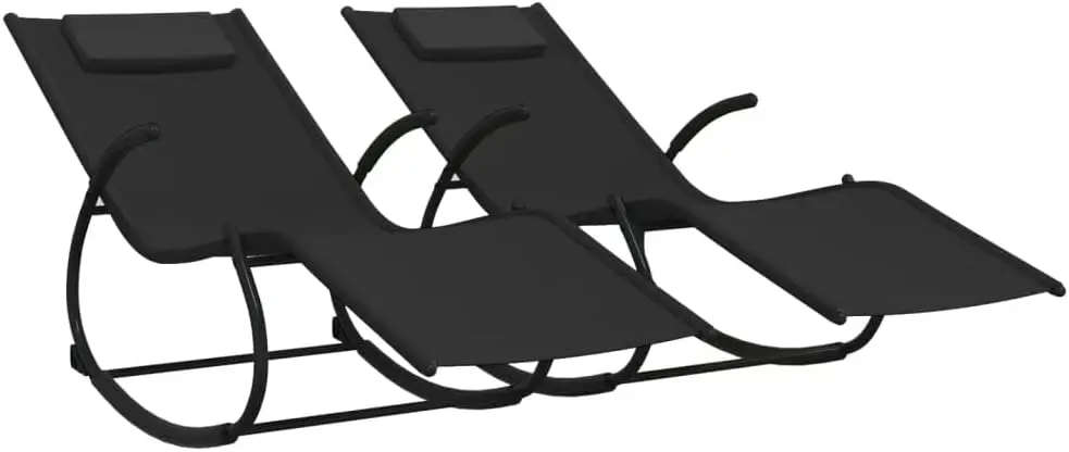 Tumbonas mecedoras - Juego de 2 - Tumbonas ergonómicas de malla de acero y textileno con reposacabezas extraíble - Mecedoras para exteriores -
