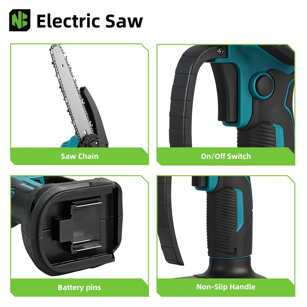 NEWBENY Bürstenlose Elektrische Kettensäge mit Teleskopstange 4-in-1 Hochastsäge Holzbearbeitungs- und Beschneidungswerkzeug für 21V 18V Akku – Detail 6